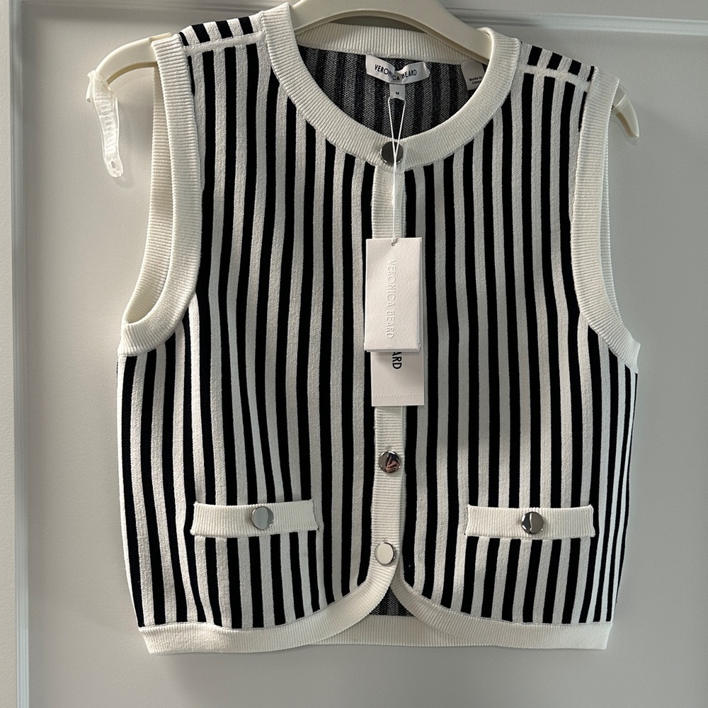 Veronica Beard Black and White Striped Vest - Picture 1 of 5